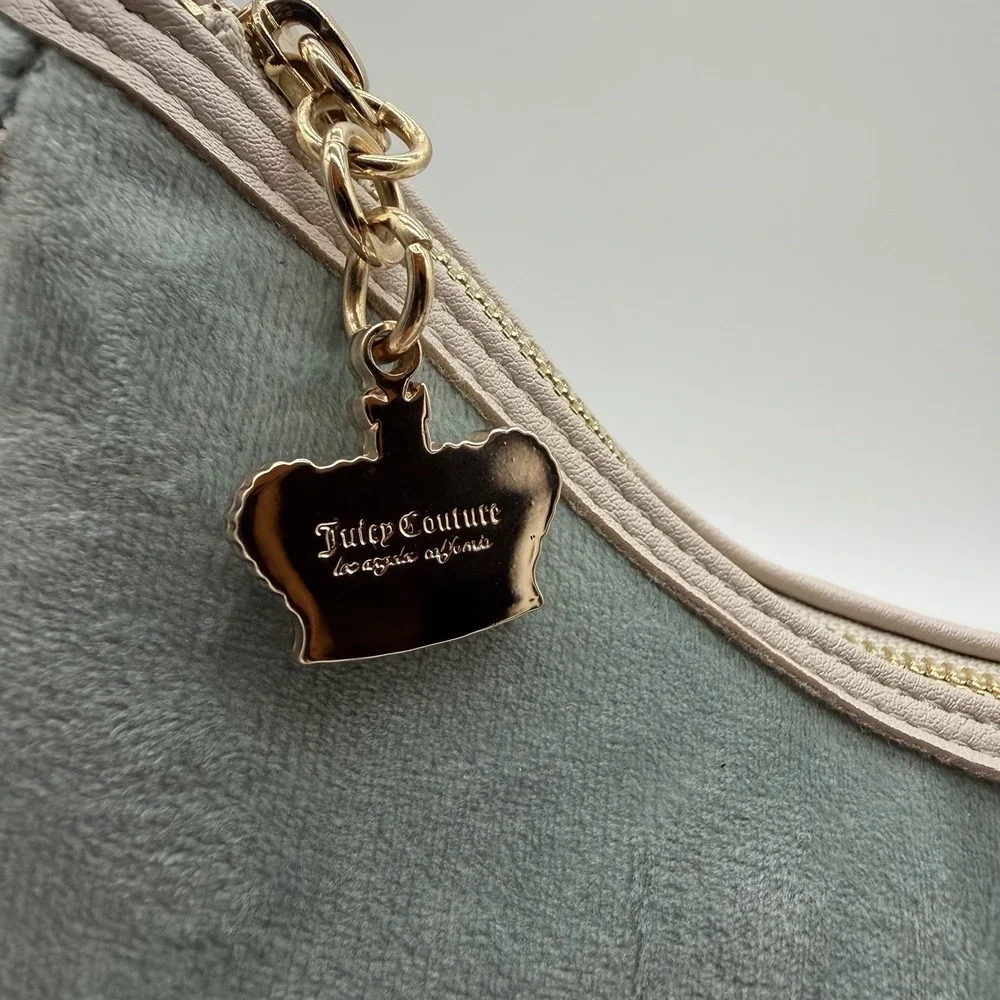 Juicy Couture Dreamy Shoulder Bag & Matching Zip Card Case Sage Green Velour NWT